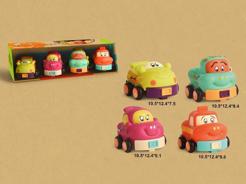 4PCS Cartoon Pull Back Soft Plastic Cars