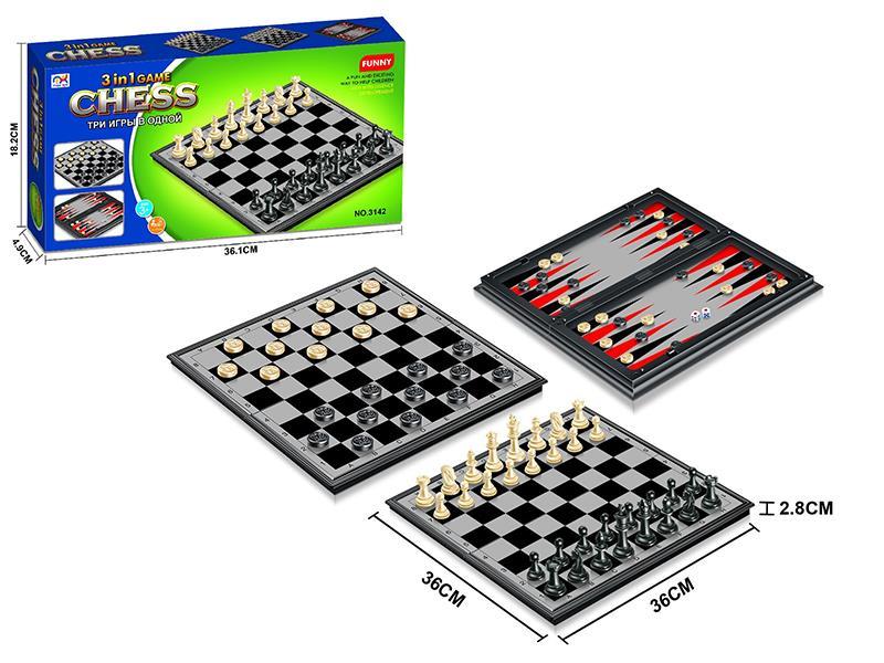 Backgammon, Checkers, Chess 3 In 1 Game Chess(With Magnetic)