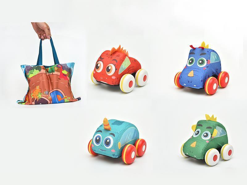 Pull Back Cartoon Car 4pcs + Rectangle Mat