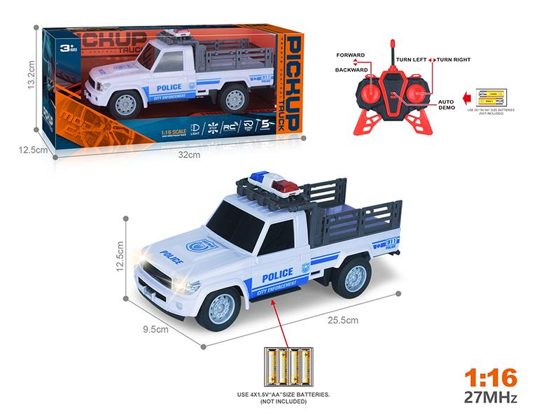 27Mhz 1:16 5-Channel Remote Control Pickup Police Car With Headlight, One Key To Demo(Not Included Batteries)