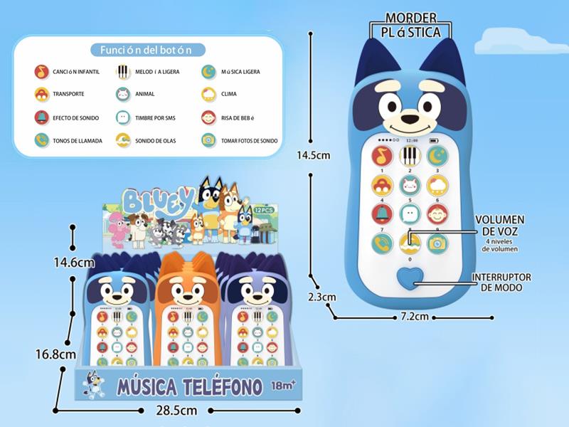 Bluey Early Education Music Mobile Phones 12pcs(Castellano)