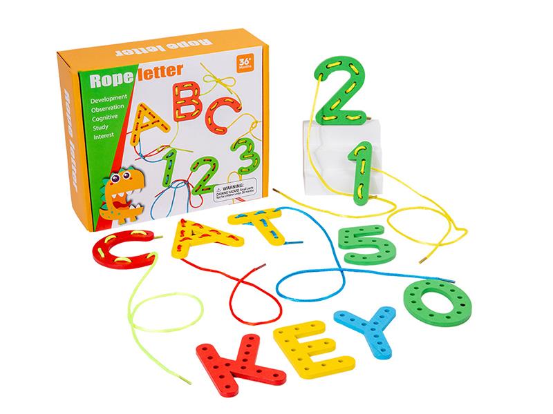 Wooden Number And Letter Threading Rope Toy