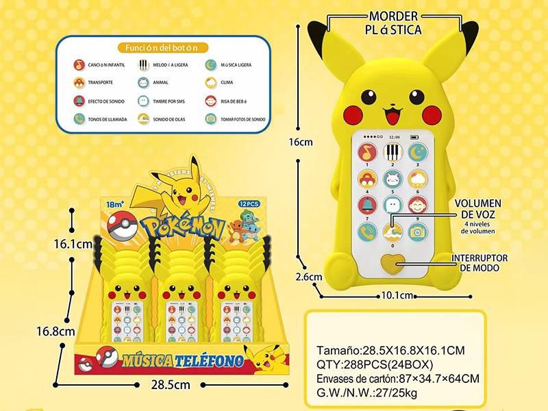 Pikachu Early Education Music Mobile Phones 12pcs(Castellano)