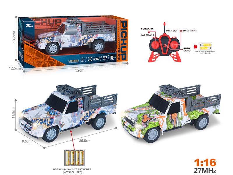 27Mhz 1:16 5-Channel Remote Control Graffiti Pickup Truck With Headlight, One Key To Demo(Not Included Batteries)