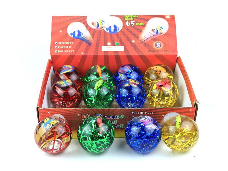 6.5cm Fish + Butterfly Hi-Bounce Crystal Glitter Ball With Light 12pcs