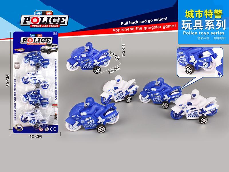 4PCS Pull Back Police Motorcycle