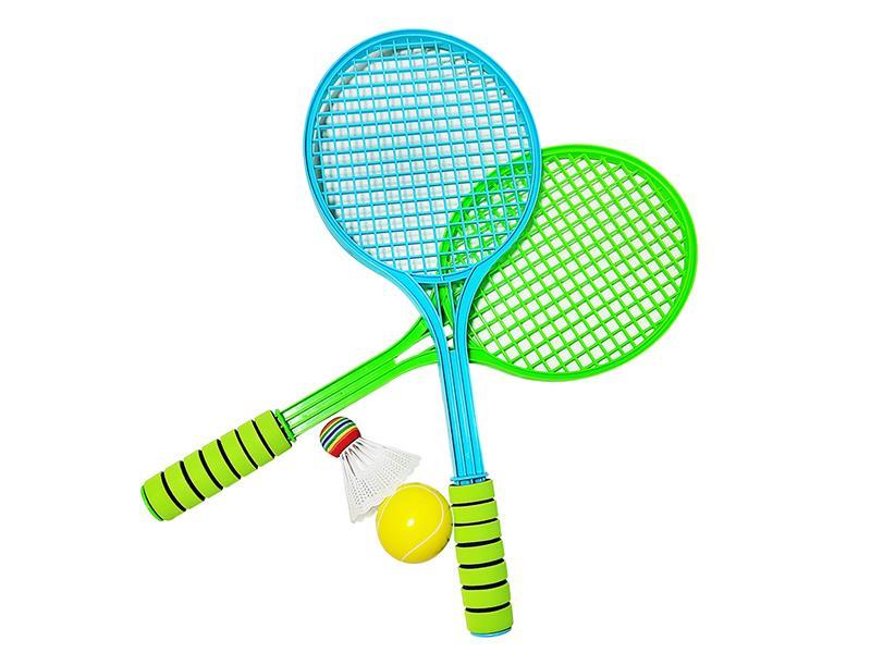 Athlete'S Tennis Racket Paired With Badminton And Eva Ball