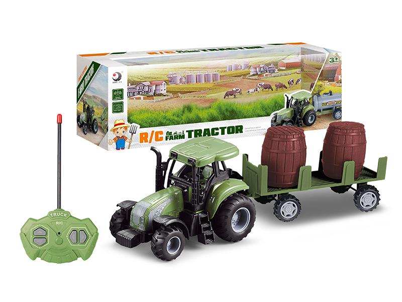 27Mhz Remote Control Farm Tractor With Wooden Barrels Trailer