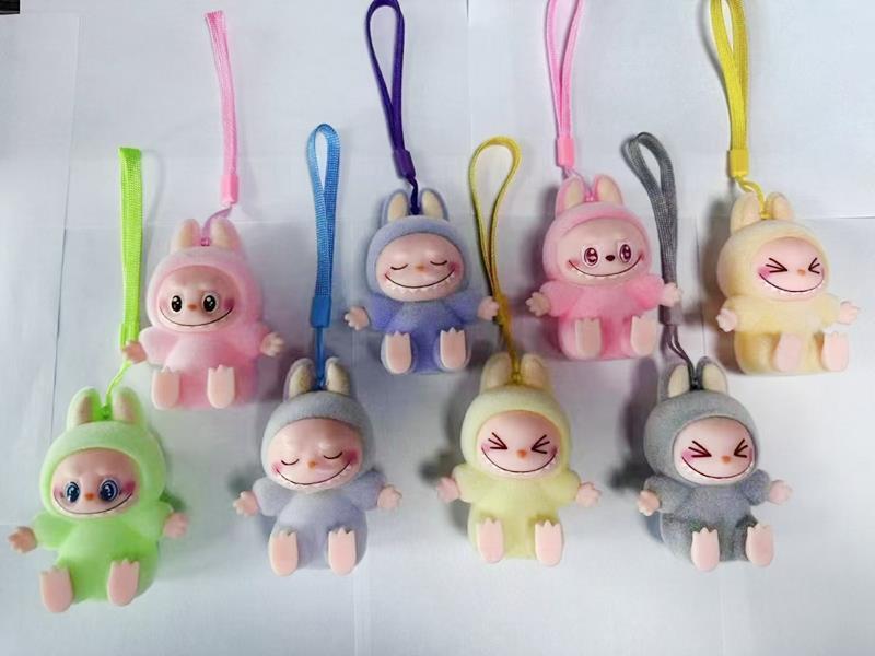 Flocking Labubu Doll Keychain