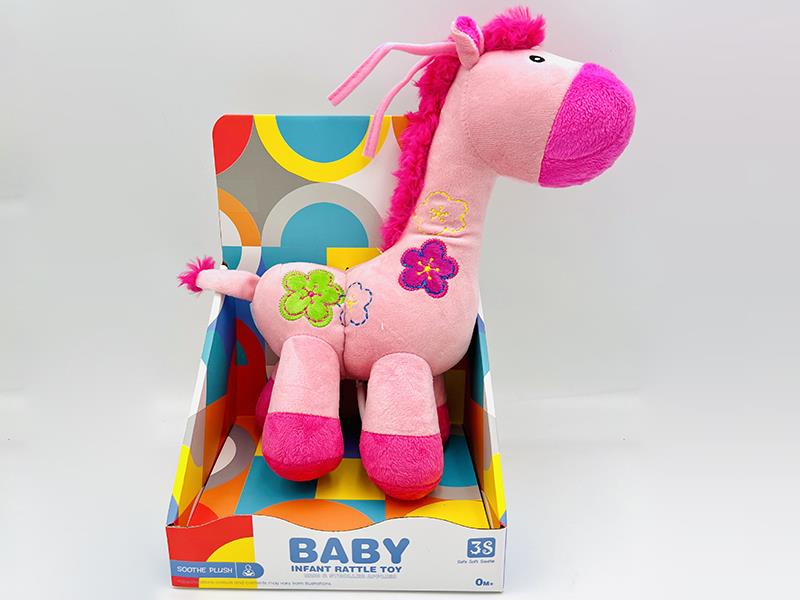 Plush Pink Deer Music Baby Infant Rattle Toy