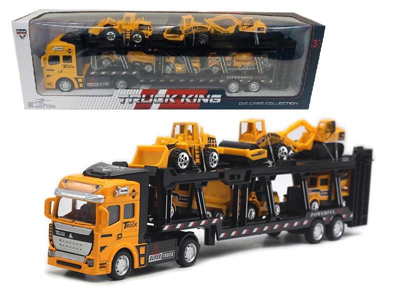 1:50 Pull Back Alloy Trailer With 6 Engineering Trucks