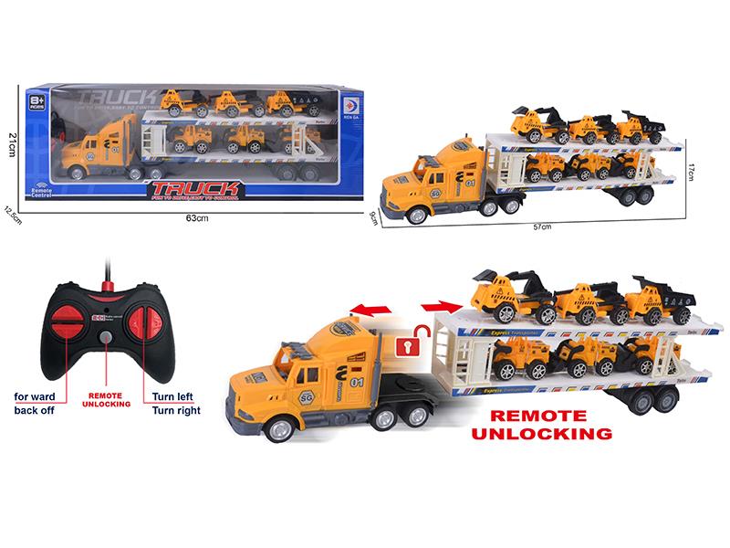 5-Channel Remote Control Container Car With 4 Small Engineering Trucks (Remote Unlocking)