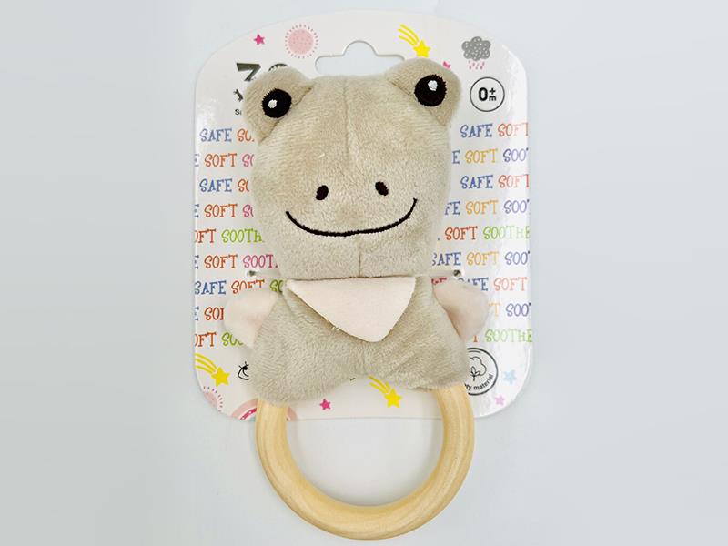 Wooden Ring Plush Animal Hand Rattle