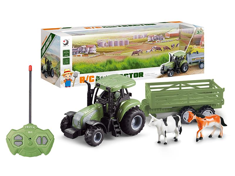 27Mhz Remote Control Farm Tractor Trailer Toy With Cow And Horse