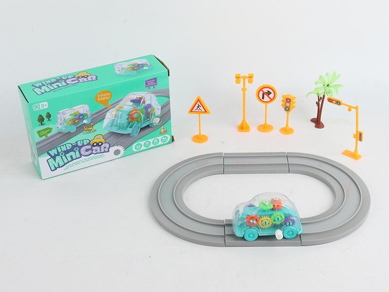 Wind Up Transparent Gear car Track Set