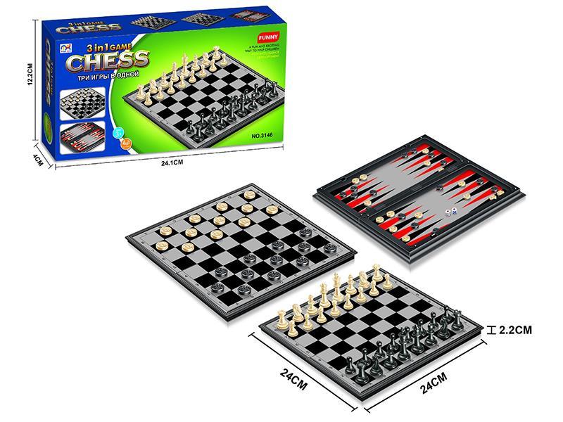 Backgammon, Checkers, Chess 3 In 1 Game Chess(With Magnetic)