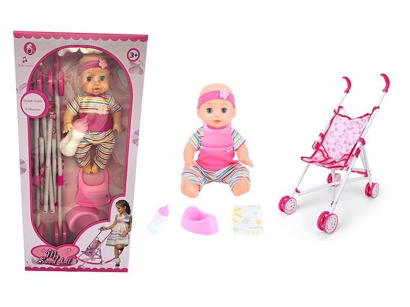 Blow Molding Baby Doll With 55cm Baby Stroller Set