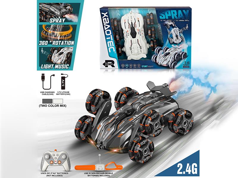 2.4G Remote Control Six Wheeled Stunt Car With Lights, Music, Spray(Dual Remote Control)