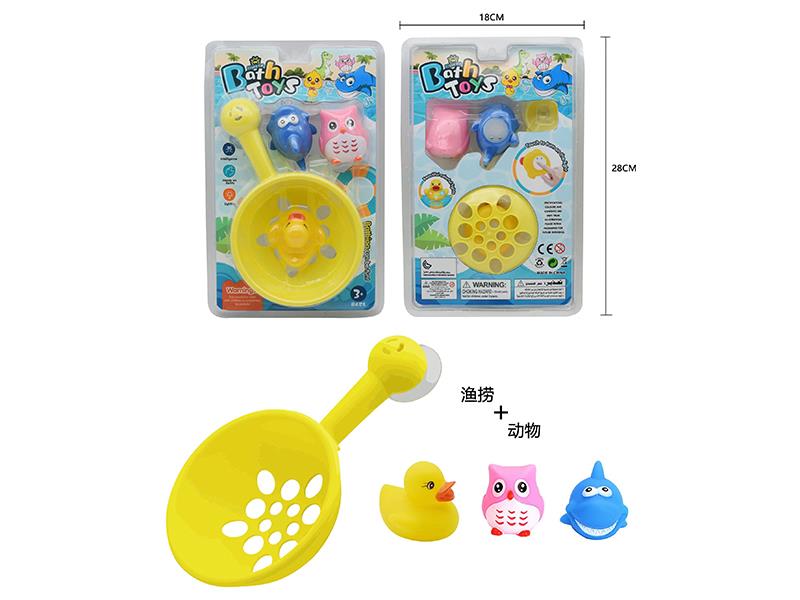 Cute Animals Light Up Bath Toys 3pcs + Scoop Net