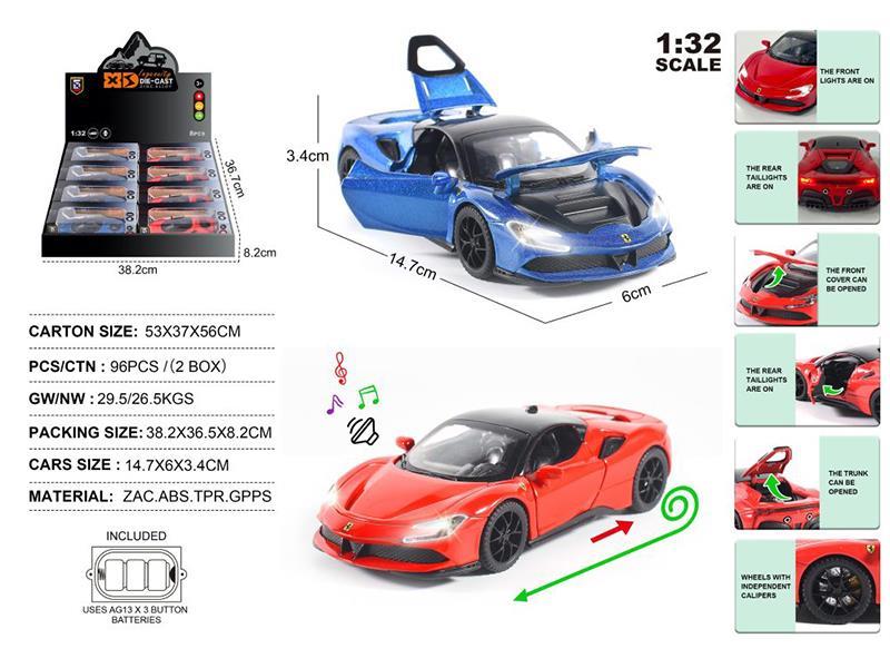 1:32 Alloy Ferrari SF90 Car Model With Lights And Sound 8pcs