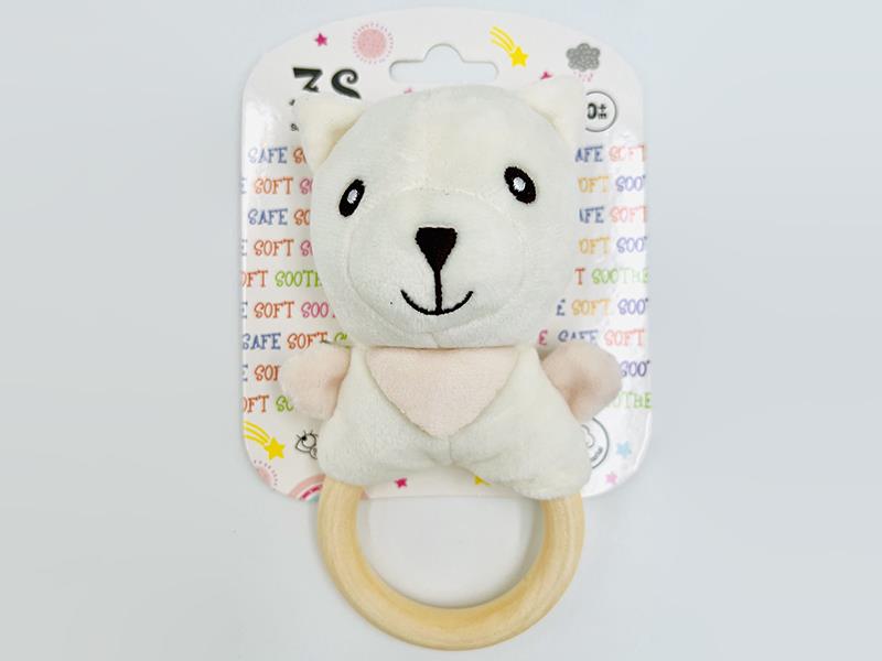 Wooden Ring Plush Animal Hand Rattle