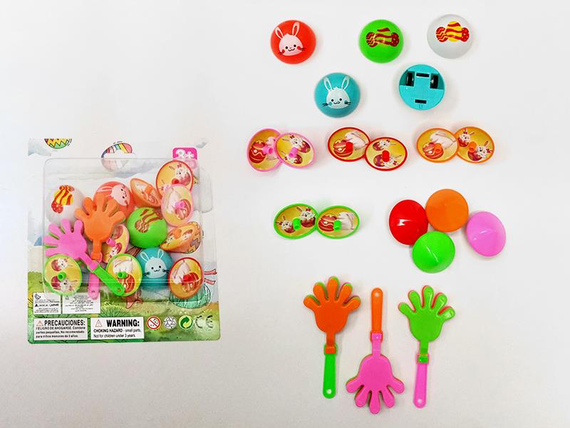 Easter Series Pull Back Cars, Spinning Tops Toys, Hand Clapper Set 15pcs