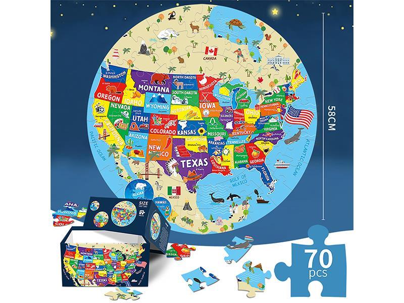 70Pcs Animal Map Puzzle Of The United States