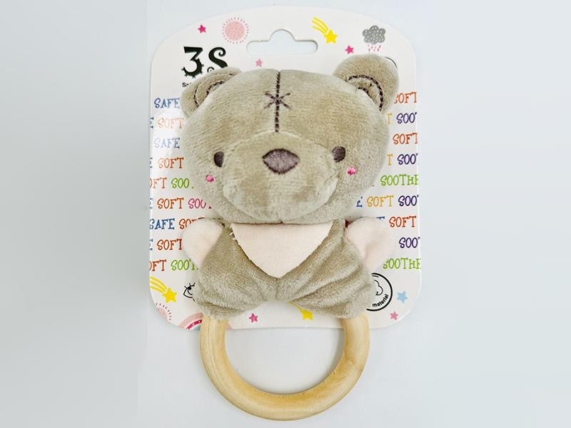 Wooden Ring Plush Animal Hand Rattle