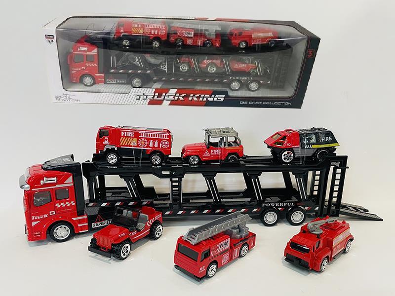 1:50 Alloy Trailer With 6 Fire Engines