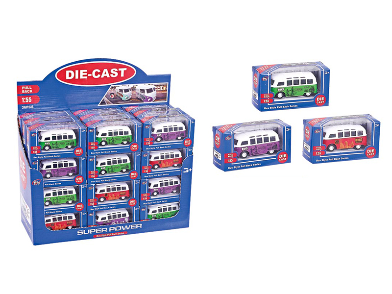 36PCS 1:55  Alloy Pull Back Bus (3 ITEMS MIXED)