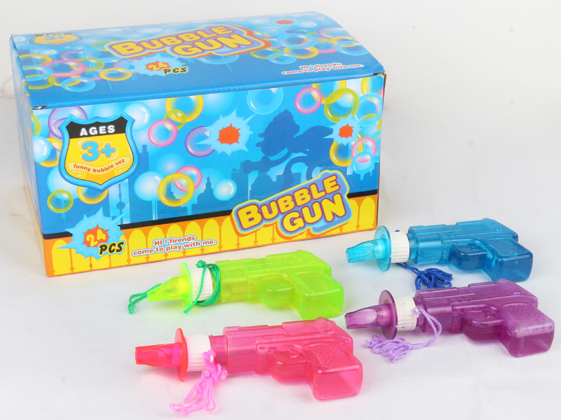 24PCS Gun Bubble Toys with Whistle 4 Colors