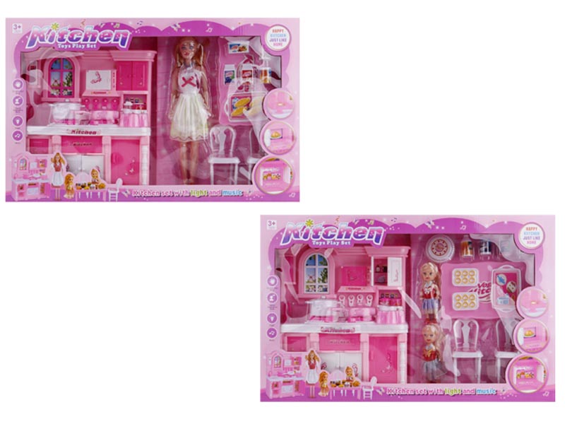 Kitchen Cabinet with light music + Barbie