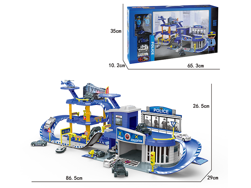 Police Alloy Parking Lot Set(with 2 doll +2 cars +1 airplane +1 motorcycle)