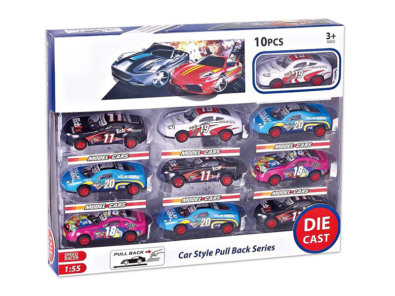 1:55 Iron Pull Back Race Car 10pcs