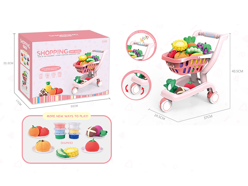 Induction Shopping Cart Set With Sound And Light Set(6 Play Dough Accessories)