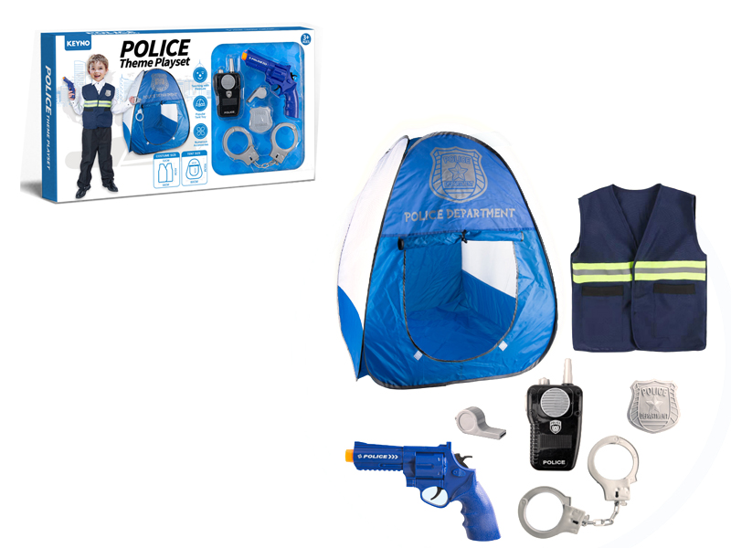 Police Tent With Police Costume And Police Equipment