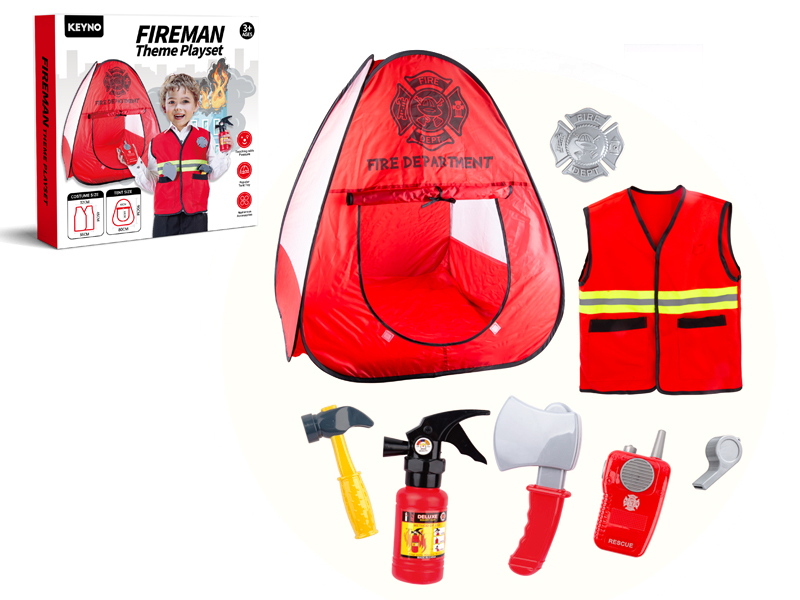 Fire Station Tent With Firefighter Uniform And Fire Control Tools