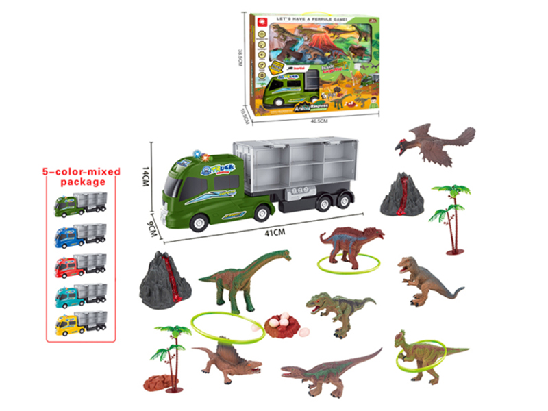 Fun Ring Toss B/O Friction Storage Truck With Dinosaurs 43pcs