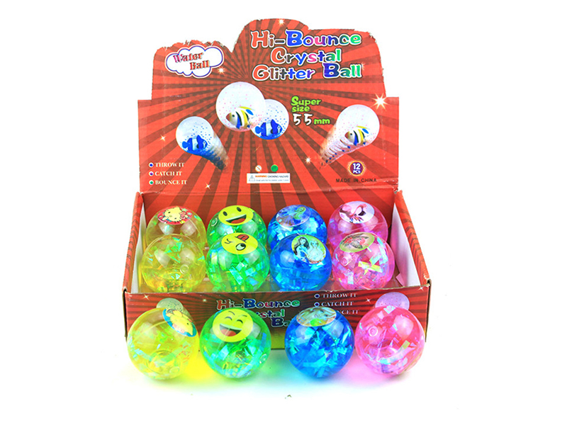 5.5cm Hi-Bounce Crystal Glitter Ball With Light 12pcs