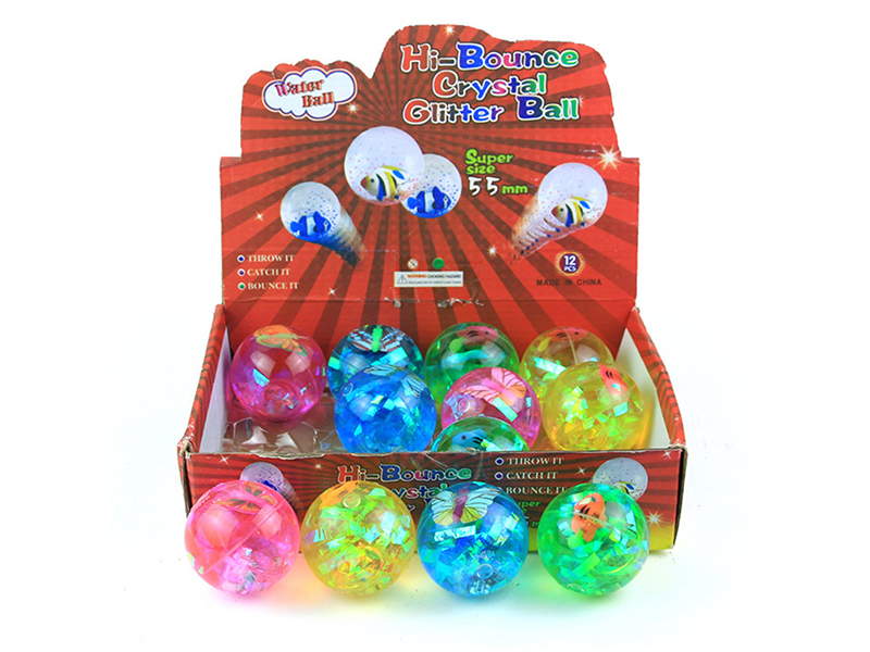 5.5cm Hi-Bounce Crystal Glitter Ball With Light 12pcs