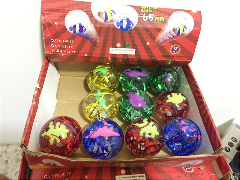 6.5cm Hi-Bounce Crystal Glitter Ball With Light 12pcs