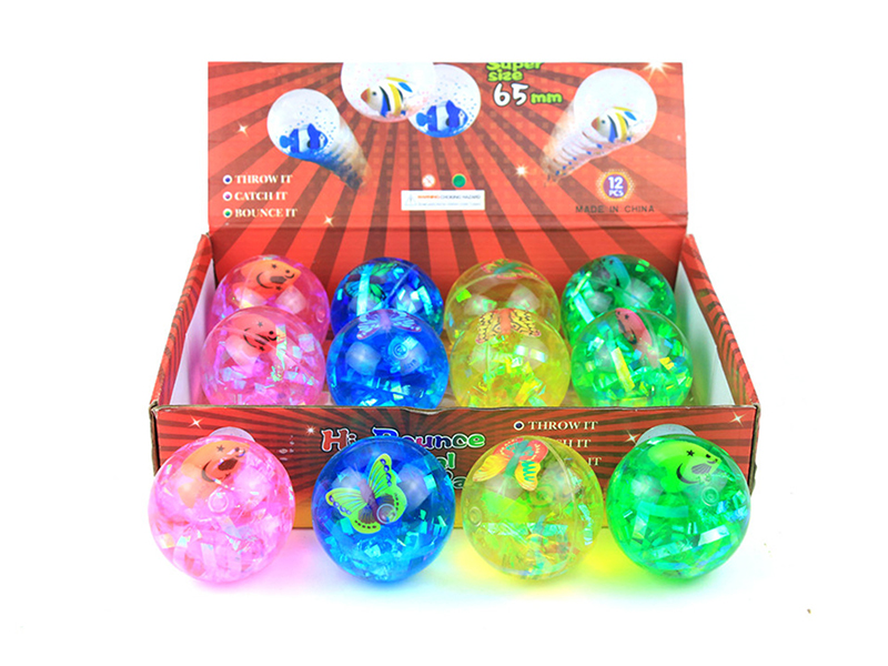 6.5cm Hi-Bounce Crystal Glitter Ball With Light 12pcs