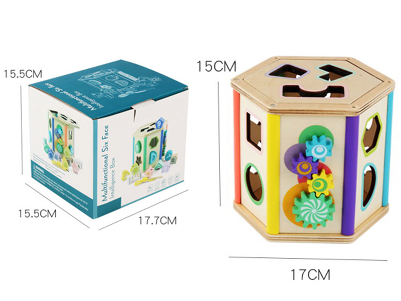 Wooden Multifunctional Six Face Building Blocks Box