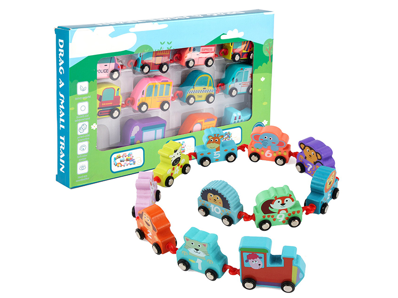 Wooden Cartoon Drag And Pull Small Train(Forest Animals)