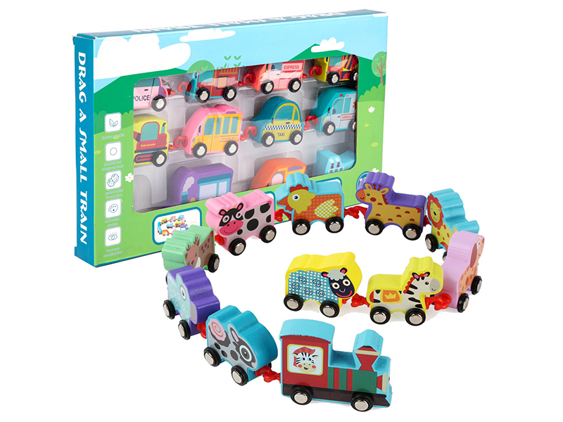 Wooden Cartoon Drag And Pull Small Train(Farm Animals)