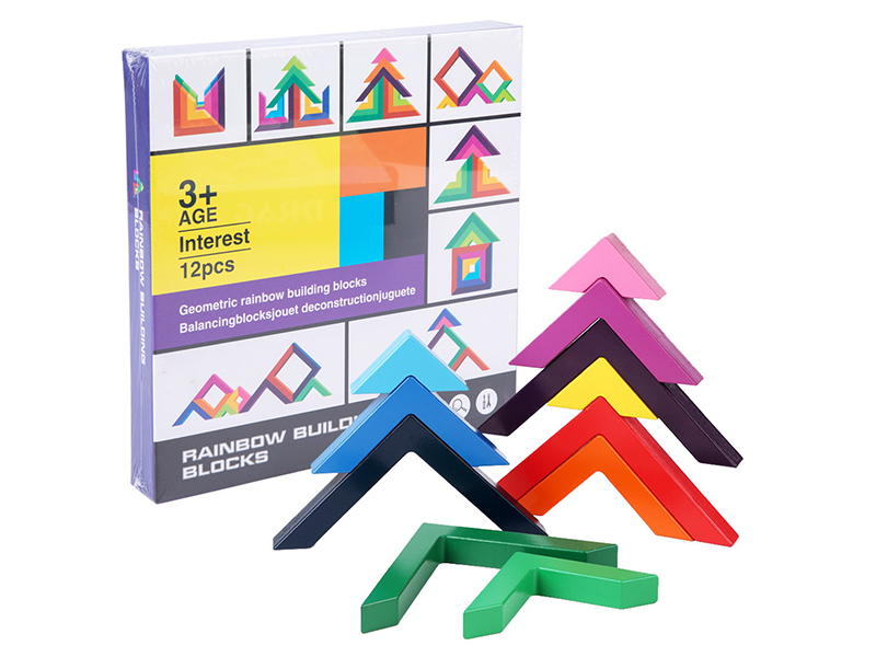 Wooden Geometric Rainbow Building Blocks