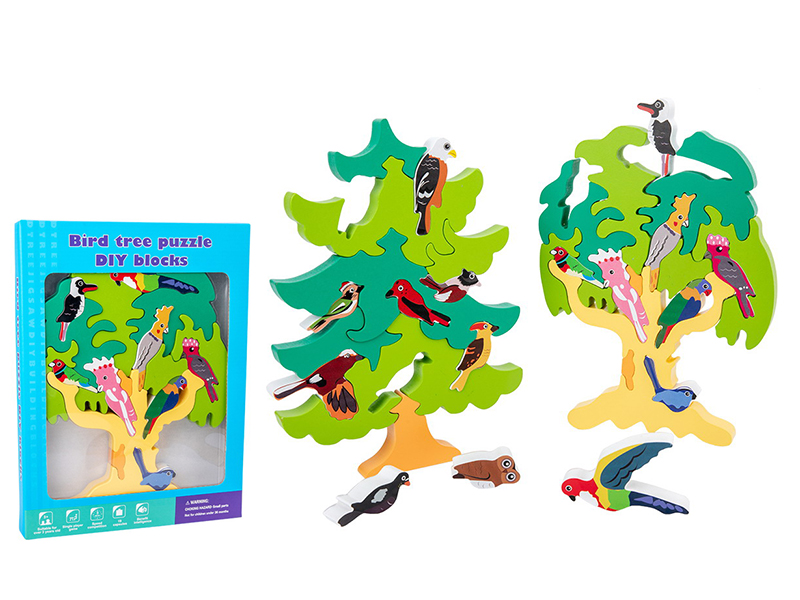 Wooden Bird Tree Puzzle DIY Building Blocks