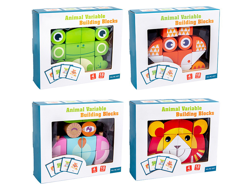 Wooden Animal Variable Building Blocks (Owl, Fox, Lion, Frog)