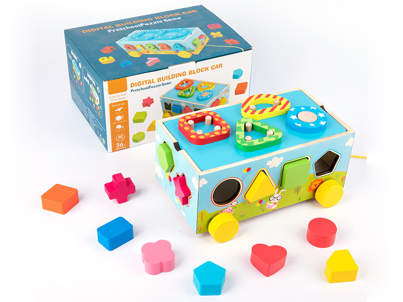 Wooden Digital Shape Building Blocks Matching Car