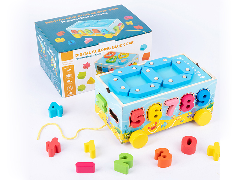 Wooden Digital Shape Building Blocks Matching Car